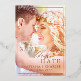 ボヘミアン フラワー リアルフォイル 写真付き Save The Date カード