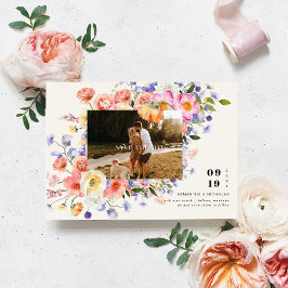 ボヘミアン フラワー|ワイルドフラワー写真を使った結婚式の延期・日程変更のお知らせカード セーブザデート