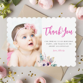 ボヘミアン フラワー ワイルド ワン 女の子の1歳の誕生日 写真 サンキューカード