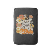 ボヘミアン フラワー 秋 黒猫 ハロウィン 半袖Tシャツ バスマット (正面縦)