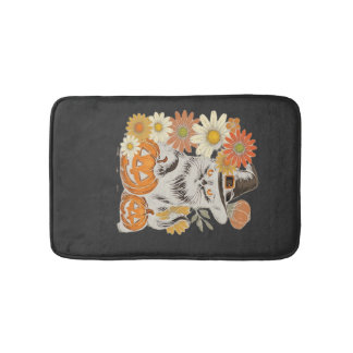 ボヘミアン フラワー 秋 黒猫 ハロウィン 半袖Tシャツ バスマット