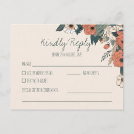 ボヘミアン フラワー RSVP | エレガントな結婚式の返信 ポストカード