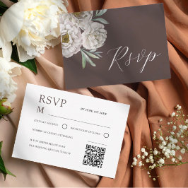 ボヘミアン ブラウン & オフホワイト 水彩フラワーのRSVP 出欠カード