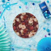 ボヘミアン・ブルゴーニュ・ベージュの花 ペーパープレート (パーティー)