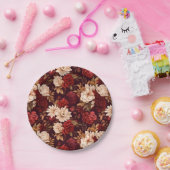 ボヘミアン・ブルゴーニュ・ベージュの花 ペーパープレート (パーティー)