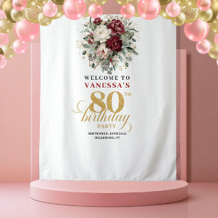ボヘミアン ブルッシュ フラワー 80歳の誕生日背景 タペストリー