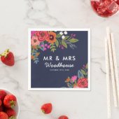 ボヘミアン・ブーケ – ネイビー・ブルー氏とミセス結婚ズ氏 スタンダードカクテルナプキン (インサイチュ)