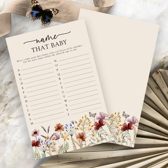 ボヘミアン ベイビー名当てゲーム (Boho Floral Name That Baby Game Card by Painted Paperie
)
