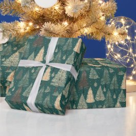 ボヘミアン ベージュ グリーン クリスマスツリー クリスマスの飾り ラッピングペーパー