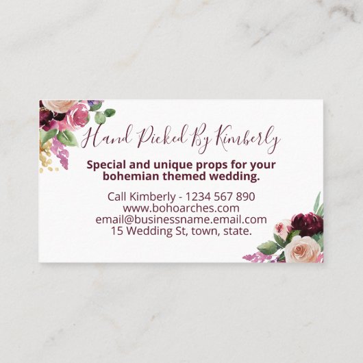 ボヘミアン·ボホーをテーマにした豪華結婚な小道具採用 名刺 (裏面)