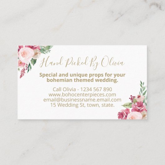 ボヘミアン·ボホ結婚の中心ピースの瓶入れ採用 名刺 (裏面)
