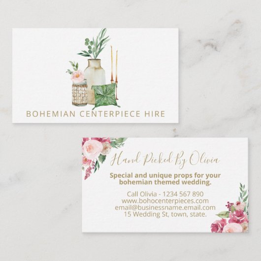ボヘミアン·ボホ結婚の中心ピースの瓶入れ採用 名刺 (正面/裏面)