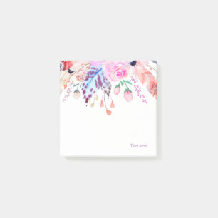 ボヘミアン，ボホ，ピンク，フローラ，羽，トレンディー, ポストイット