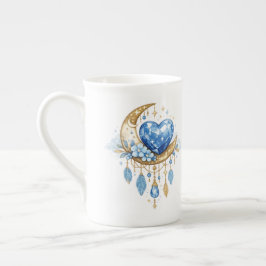 ボヘミアン・ムーンとクリスタルハートのコーヒーマグ - ファンタジー ボーンチャイナマグカップ