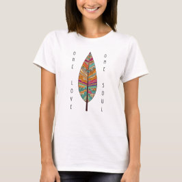 ボヘミアン ヨガ トライバル フェザー ワンラブ ワンソウル Tシャツ