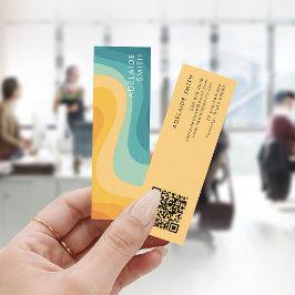 ボヘミアン レトロ クラシック カラーの波 QRコード スキニー名刺