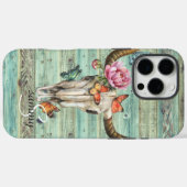 ボヘミアン・ロングホーン・スカル・フラワーモノグラム Case-Mate iPhoneケース (裏面 (横))