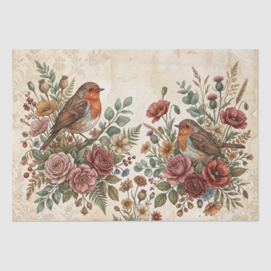 ボヘミアン ヴィンテージ 鳥と花 薄葉紙 (正面)