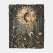 ボヘミアン 天体 太陽 月 野の花 ガーデン フリースブランケット (正面)