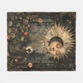 ボヘミアン 天体 太陽 月 野の花 ガーデン フリースブランケット (正面(横))