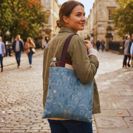 ボヘミアン 天体 植物 Dusty Blue キャンバス アクセサリー トートバッグ