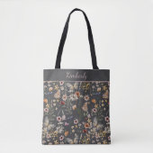 ボヘミアン 水彩画 野の花 チャコールグレー フラワー トートバッグ (正面)