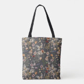 ボヘミアン 水彩画 野の花 チャコールグレー フラワー トートバッグ (裏面)