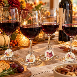 ボヘミアン 水彩 かぼちゃと葉 Friendsgiving ワインチャーム