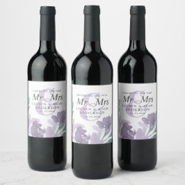 ボヘミアン 水彩 紫の花 ウェディング ワインラベル