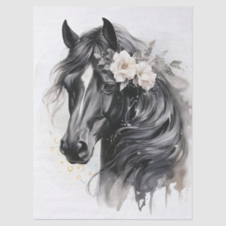 ボヘミアン 水彩 花柄 黒馬 薄葉紙
