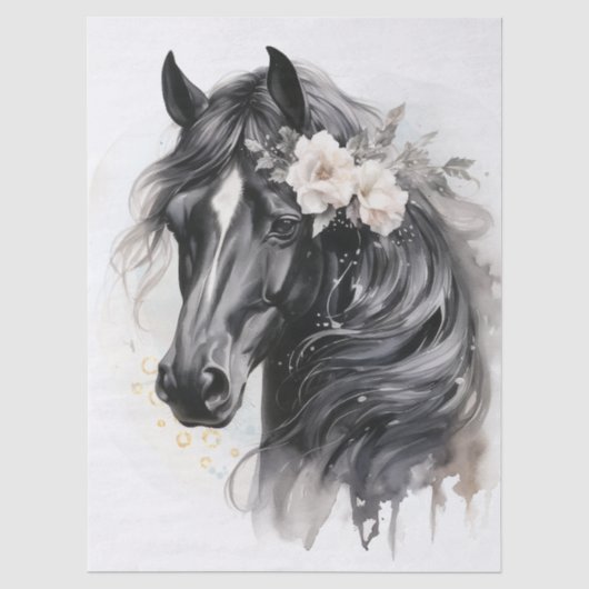 ボヘミアン 水彩 花柄 黒馬 薄葉紙 (正面)