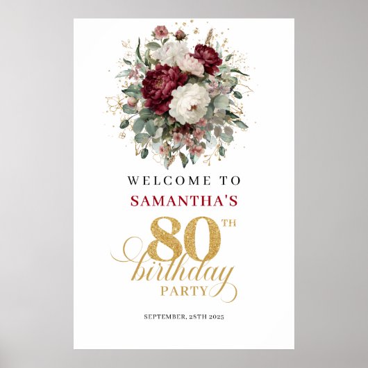ボヘミアン 深紅の花 80歳の誕生日 ウェルカムポスター ポスター (正面)