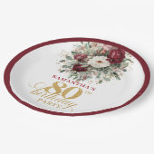 ボヘミアン 深紅の花 80歳の誕生日 ペーパープレート (アングル)