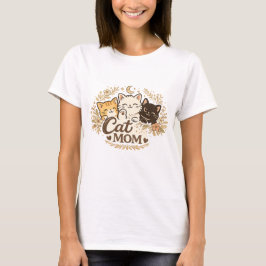 ボヘミアン 猫の母 Tシャツ | かわいい猫の花柄 ボヘミアンTシャツ