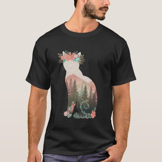 ボヘミアン 猫 植物 Tシャツ 女性 少女 男性 花 キット (正面)