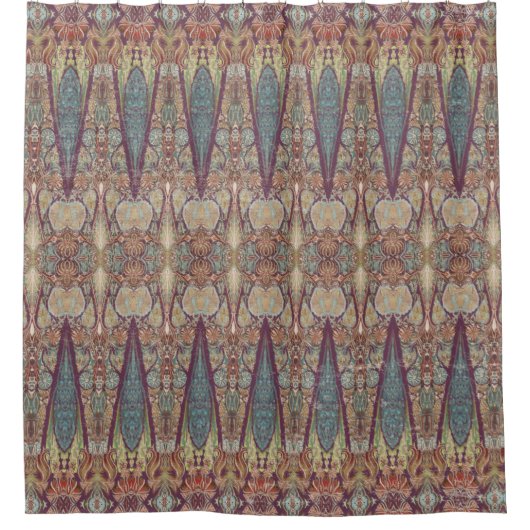 ボヘミアヴィンテージペイズリーBOHOパープルブルーパターン シャワーカーテン (正面)