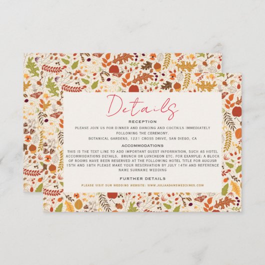 ボヘミア乾素朴フローラ秋秋結婚ズ エンクロージャーカード (正面/裏面)