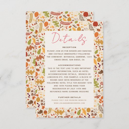 ボヘミア乾素朴フローラ秋秋結婚ズ エンクロージャーカード (正面/裏面)