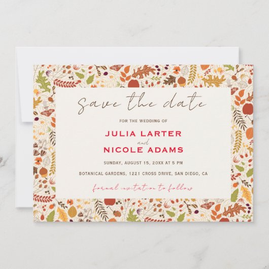 ボヘミア乾素朴フローラ秋秋結婚ズ セーブザデート (正面)