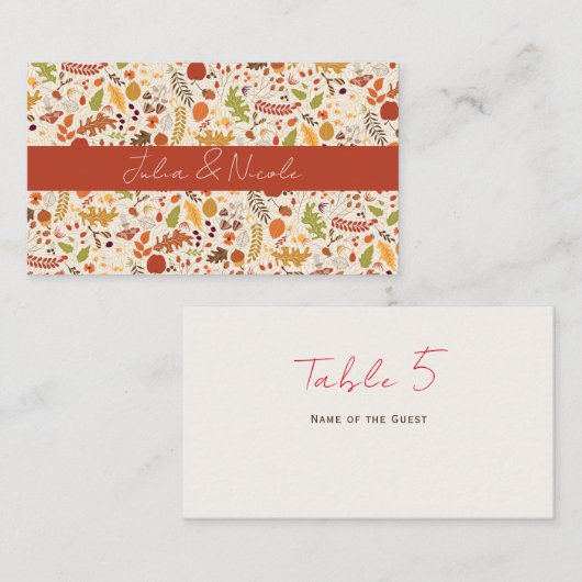 ボヘミア乾素朴フローラ秋秋結婚ズ プレイスカード (正面/裏面)