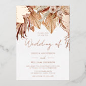 ボヘミア乾結婚乾フローラバラ金ゴールド 箔招待状 (正面)