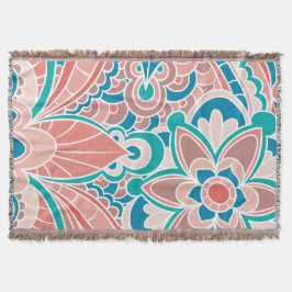 ボヘミア人、ティール（緑がかった色）およびモモのブランケット スローブランケット