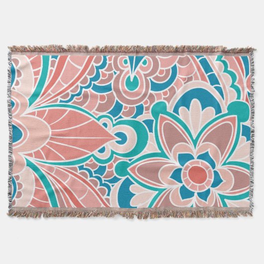 ボヘミア人、ティール(緑がかった色)およびモモのブランケット スローブランケット (正面)