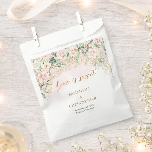 ボヘミア光ピンクバラユーカリ結婚金ゴールド フェイバーバッグ (クリップ留めされた状態)