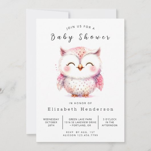 ボヘミア印刷可能フクロウ赤ちゃんシャワー 招待状 (正面)