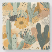 ボヘミア砂漠サボテンと花の模様 ストーンコースター (正面)