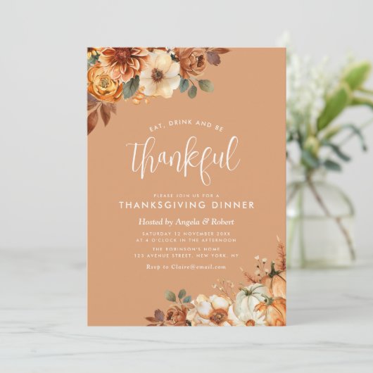 ボヘミア秋フローラオレンジ感謝祭ディナー 招待状 (スタンド正面)