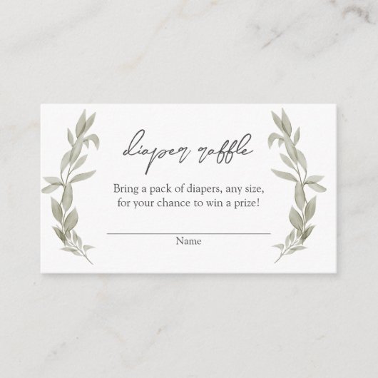 ボヘミア緑の赤ちゃんシャワーおむつラッフルインサート エンクロージャーカード (正面)