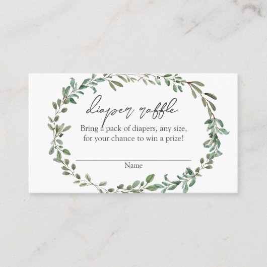 ボヘミア緑の赤ちゃんシャワーおむつラッフルインサート エンクロージャーカード (正面)