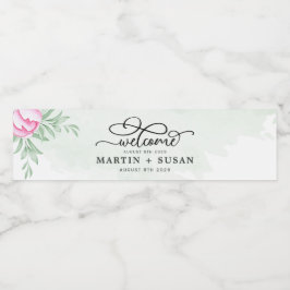 ボヘミア緑ピンクの花モダン金ゴールド結婚ズ ペットボトルラベル